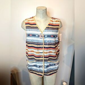 Jones New York vintage Linen Striped Aztec Vest Women's Size Medium